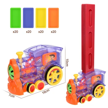 Automática Imposição Domino Tijolo de Comboio de carros Conjunto de Som Luz Crianças Plástico Colorido Dominó Blocos de Brinquedos de Jogo Definido o Presente para a Menina Meninos