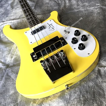 Entrega gratuita, baixo, quatro cordas de guitarra, de alta qualidade, corpo amarelo, todas as cores e formas podem ser personalizados!