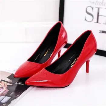 Sapatos femininos Tamanho Grande, os Barcos de Sapatos de Mulher, de Salto Alto Sapatos de Casamento Bombas zapatos mujer 2020 Salto Grosso sapatos de senhoras de Preto Vermelho