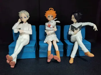 3pcs/set Quadrinhos Anime Prometeu Neverland Graça Campo Órfã Emma Norman Ray no Sofá Modelo Figura Brinquedos de Criança Presente