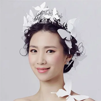 MHS.SOL 1set moda acessórios de cabelo de noiva branco charme borboleta tiaras pedaço de cabeça para as mulheres do cabelo do casamento jóias de presente TN1024