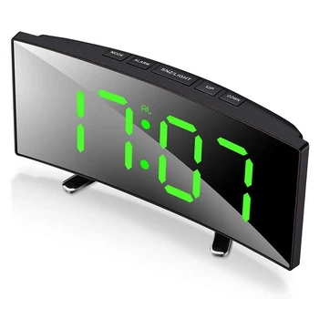 Relógio Despertador Digital, de 7 Polegadas Curva pode ser escurecido LED Sn Relógio Digital para Quarto de Crianças, Verde Grande Número de Relógio, Leve Sma