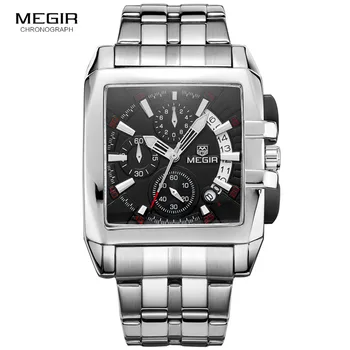 MEGIR Original de Luxo Homens Relógio de Aço Inoxidável Data Mens Relógios de Quartzo de Negócios de Grande Mostrador do Relógio de Pulso Relógio Masculino 2018