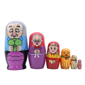 Madeira Matryoshka Madeira Boneca Brinquedo de Seis andares russo Animal puxar rabanete Boneca russa Dia dos Namorados Amante de Presente de Aniversário