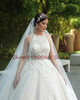 Luxo De Rendas Muçulmano Noiva Vestidos De Noiva Uma Linha 2020 Novas Tribunal Trem Sem Mangas De Noiva, Vestidos De Casamento Plus Size Veste De Mariee
