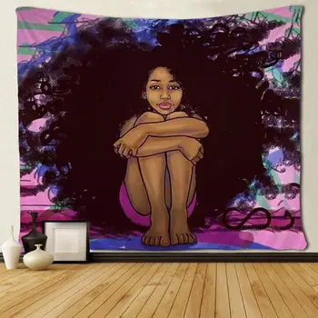 Afro Meninas Mulheres Afro-Americanas De Arte, Tapeçarias Hippie De Arte Pendurada Na Parede
