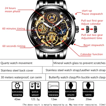 WISHDOIT dos Homens de Moda Casual Relógio de Quartzo do Aço Inoxidável, Impermeável Luminoso de Natação Assistir os Homens da Data de Fase da Lua Relógio de Quartzo