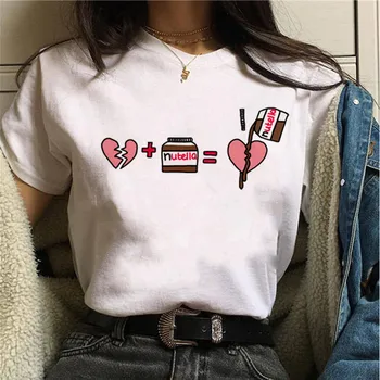 Mulheres Nutella Engraçado Harajuku Tshirt Garota Verão Engraçado Imprimir T-Shirt Ulzzang Gráfico 90 T-shirt