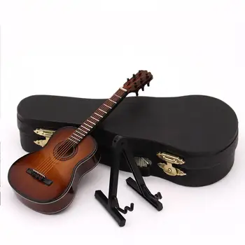 Violão de Madeira Flangerature Guitarra Modelo de Instrumento Musical Guitarra Decoração Presente com Stand Case de Café