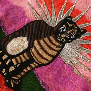 2020 coreano arco-íris camisola de mulher nova de outono e inverno bordado de gato splicing laço listra lã, malhas conjunto tendência B-087