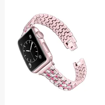 Cinta de Aço inoxidável Para a Apple Assistir 6 5 4 3 2 1 Três Linhas De Diamante iWatch 44MM 42MM 40MM 38MM Bracelete pulseira de Aço