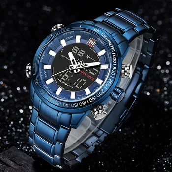 NAVIFORCE de alto Luxo da Marca de Esportes dos Homens Relógios Mens Total de Quartzo do Aço Relógio Digital Homem Impermeável Relógio de Pulso Relógio Masculino