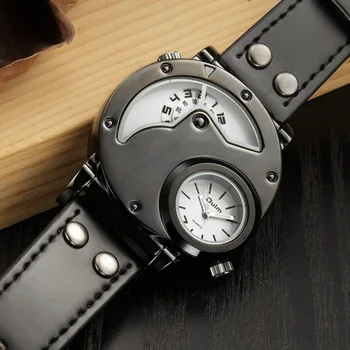 Oulm Desporto Relógios de Homens de marcas de Luxo Designer de Duplo fuso Horário do relógio de Quartzo de Couro Impermeável Relógio Masculino Estudantes 2019 Masculino Novo