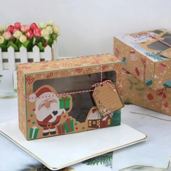 3/6/12Pcs/Pack de Natal Cookie Caixas de Padaria Caixas de Presente Europeia Novo Estilo de Papel de embalagem da Caixa de Papel Kraft Grande Caixa de Doces de Natal