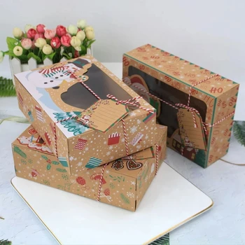 3/6/12Pcs/Pack de Natal Cookie Caixas de Padaria Caixas de Presente Europeia Novo Estilo de Papel de embalagem da Caixa de Papel Kraft Grande Caixa de Doces de Natal