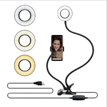 9CM Selfie do Anel do DIODO emissor de Luz Com Giratório Telefone Celular Titular Suporte Resistente Clipe Leve a Luz de Preenchimento Para transmissão ao Vivo de Maquiagem