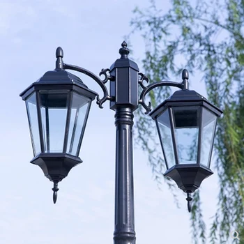 Europeu moderno e minimalista impermeável exterior do jardim de paisagem ilumina a lâmpada de bronze de alumínio duplo luzes E27 lâmpada de iluminação de