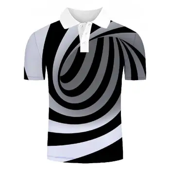 2019 Nova camisa de polo de homens de Camisa Casual de Moda listras Preto e branco, Impressão 3D Camisa de Manga Curta camisa de polo de topos&tees