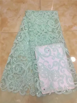 Francês-Africana Tecido de Renda Guipure de Lantejoulas Frisado do Cabo do Algodão do Tule Nigeriano Tissu de Malha Índia Renda Para o Vestido de Casamento de ouro verde