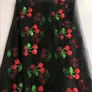 2020 New Fashion Trend Sequin Embroidery Cherry Mesh Fabric Designer Diy Summer Dress Lace Fabric Telas Apparel Sewing Material