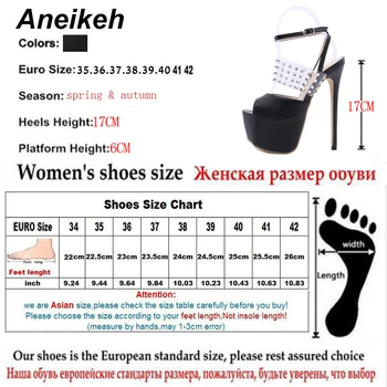 Aneikeh 2020 Primavera/Outono Bombas de Moda Clássicos do Metal Decoração Rebite Cruz-empate em Patchwork Peep Toe Festa de Lace-Up de sapatos