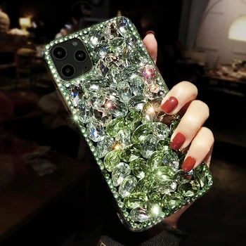 Feito à mão Bling Gradiente Verde Cristal de Diamante Casos de Telefone Para o iPhone Mini-12 11 Pro XR XS X 8 7 6 Plus SE2 SE de 2020, Caso Luxo
