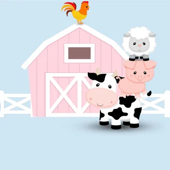 7x5FT Luz cor-de-Rosa Farm Cottage Celeiro da Fazenda Jardim, Animais, Vaca, Cavalo Personalizada Foto Studio pano de Fundo de Fundo de Vinil 220 cm x 150 cm