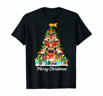 Bonito Renas Santa Pug Árvore Engraçado Amante Do Cão Feliz Natal T-Shirt Vintage Cool Tops Mais Recentes Verão Impresso Mulheres