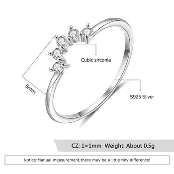 Genuíno 925 Anéis de Prata Esterlina para as Mulheres Geométricas Simples Empilhável com um Anel de Zircão de Casamento Noivado Presente (Lam Hub Fong)