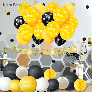 Nicro 34 pcs/set Abelha Amarelo Preto Balões, Lanternas de Papel de Aniversário de Criança Decoração da Casa Nova Decoração de Festa DIY #Set117