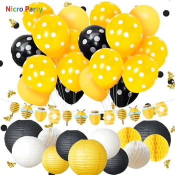 Nicro 34 pcs/set Abelha Amarelo Preto Balões, Lanternas de Papel de Aniversário de Criança Decoração da Casa Nova Decoração de Festa DIY #Set117