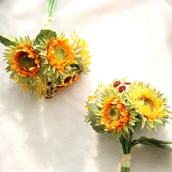 5 Cabeças De Amarelo Girassol Seda Flores Artificiais Decorativos Interiores Decoração De Mesa De Festa De Acessórios Suprimentos G12530