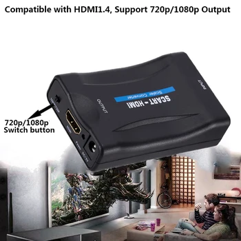 1080P Scart Para HDMI Conversor de Áudio de Luxo Adaptador de Vídeo para HDTV, Sky Box STB para Smartphone TV HD DVD com o cabo da c.c.
