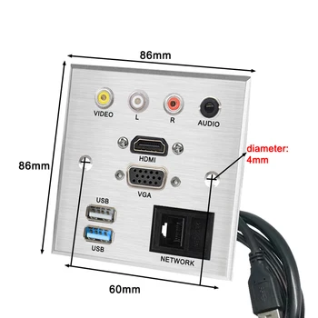 A liga de alumínio da Soldadura de higiene extensão do cabo de alimentação do soquete do painel de VIDEO L R AUDIO HDMI VGA USB de REDE patch do conector da placa
