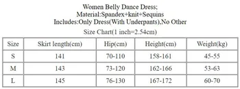 Dança do ventre e o Vestido de Lantejoulas Saia Longa Manga Curta Prática Roupa Feminino Elegante V-pescoço Divisão de Desempenho do Vestuário de Treino