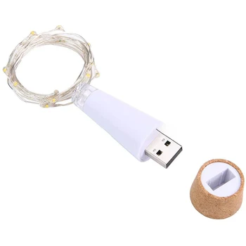 USB Recarregável LED Luzes de Cordas Garrafa de Vinho Lâmpadas Luzes de Fadas Casa de Festa Decoração de Luz Branco/branco Quente/RGB Colorido