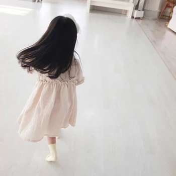 2020 Coreano Japão Bebê De Estilo Meninas Vestidos De Primavera Da Menina Das Crianças Vestido De Roupas De Linho Babados Princesa Criança Do Bebê Roupa De Menina