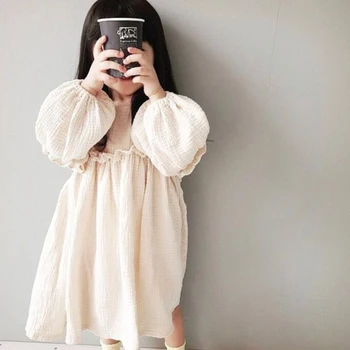2020 Coreano Japão Bebê De Estilo Meninas Vestidos De Primavera Da Menina Das Crianças Vestido De Roupas De Linho Babados Princesa Criança Do Bebê Roupa De Menina