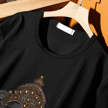 Rua de lazer nova moda Elefante padrão quente diamantes curto t-shirt de manga mulheres para o verão de 2020 solta grande tamanho Feminino tops