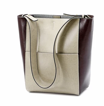 Saco de mulheres 2020 novas bolsas de couro estilo coreano cera de petróleo contraste costura de couro única de ombro messenger bag saco de balde