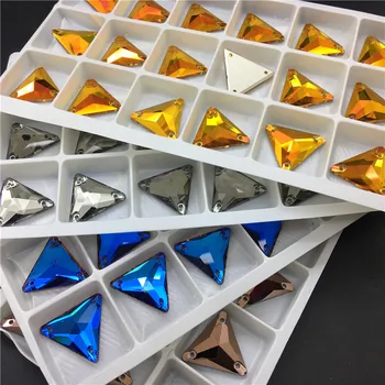 TopStone K9 Alta Qualit Triângulo Costurar Em Pedra 12mm 16mm 22mm de Vidro Cristal Plano de Volta Strass Para a Costura do Vestido de Jóia que faz