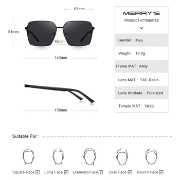 MERRYS DESIGN Homens Clássica Marca de Luxo de Praça Óculos de sol HD Polarized de óculos de Sol Para a Condução de TR90 Pernas a Proteção UV400 S8311