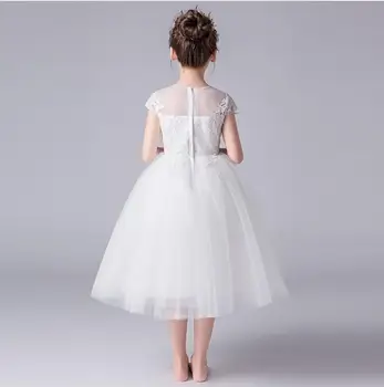 Elegante Branco Tule Do Vestido Da Menina De Flor Para Casamentos, Batismo De Bebê Festa Concurso De Princesa Vestido De Manga Curta, Primeira Comunhão Vestidos