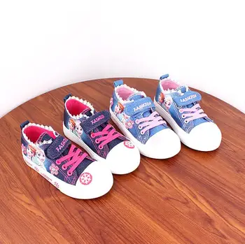 Disney Congelados meninas sapatos de lona de crianças sapatos casuais crianças de baixa sapatilha do corte do bebê de jeans, sapatos elsa anna sapatilha de 3 a 14 anos