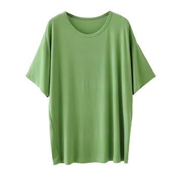 Novo 2021 verão plus size tops para as mulheres grandes e soltos casual manga curta em algodão elástico O pescoço T-shirt azul cor-de-rosa 4XL 5XL 6XL 7XL