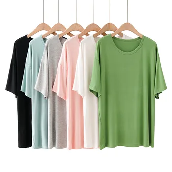 Novo 2021 verão plus size tops para as mulheres grandes e soltos casual manga curta em algodão elástico O pescoço T-shirt azul cor-de-rosa 4XL 5XL 6XL 7XL