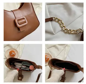 Moda PU Couro Cor Sólida Mulheres Baguette Sacos de Design Vintage Senhoras Saco Crossbody Diárias Simples Menina Ombro Messenger Bag