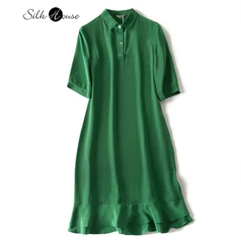 Nova Moda 2020 Pedra Lavada Retro Verde de Uma linha de Vestido de Cauda Longa de Seda Vestido de Seda Mulheres