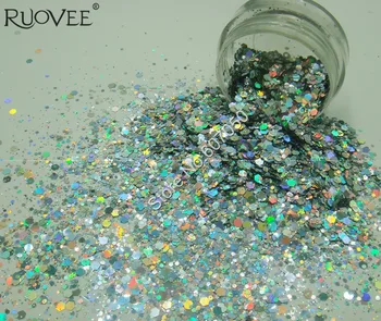 Holográfico Laser Cor de Prata Unhas de Glitter Mix Hexágono Paillette Lantejoula Forma de Pó para a Arte do Prego de Glitter Artesanato Decoração