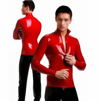 Homens de Látex Casacos de Revestimento de Borracha Vermelha Camisa Gummi 0,4 mm T-shirt Personalizado
